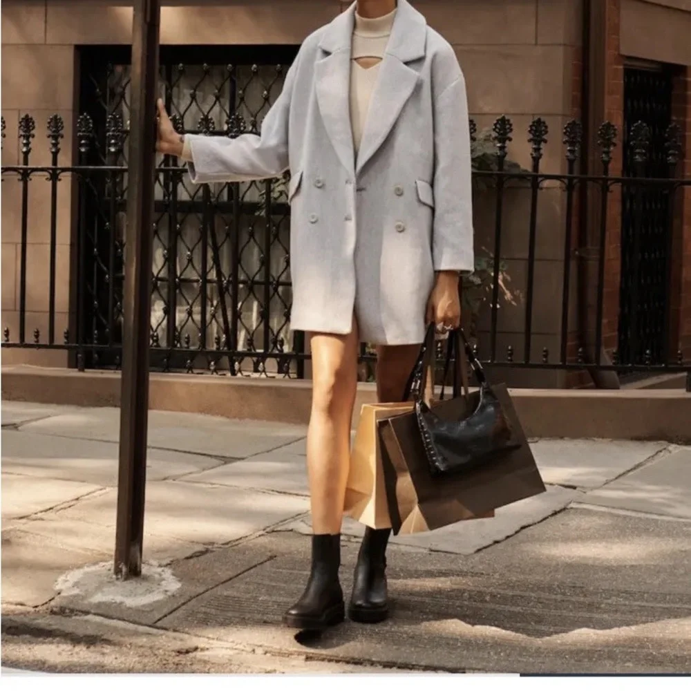 Abercrombie Grey Wool Oversized Coat Size XS - Picture 1 of 5